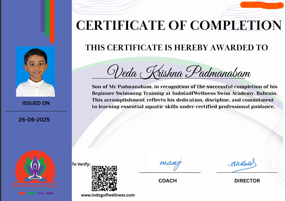 Veda Krishna Padmanabam Certificate